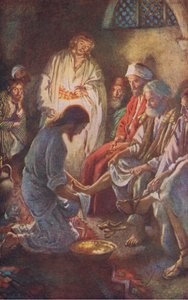Vasking af disciplenes fødder, illustration fra Harold Copping Pictures: The Crown Series, ca. 1920