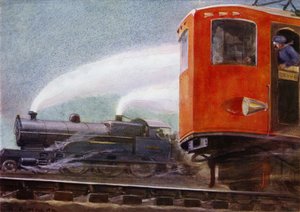 Damp- og elektriske lokomotiver på Storbritanniens jernbaner (farve litho)