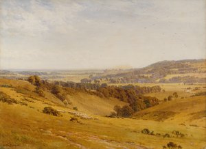 En fjern udsigt over Arundel Castle (blyant og akvarel) af Harold Sutton Palmer