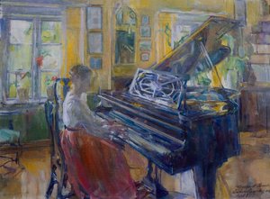 Musik, interiør fra Loiten præstegård af Harriet Backer