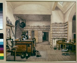 Michael Faraday på arbejde i sit laboratorium på Det Kongelige Institut