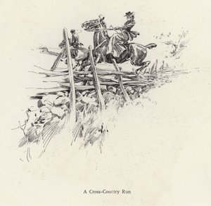 Mand og kvinde til hest under et terrænløb (litho) af Harrison Fisher