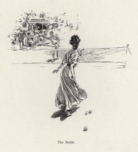 Mand og kvinde spiller tennis (litho) af Harrison Fisher