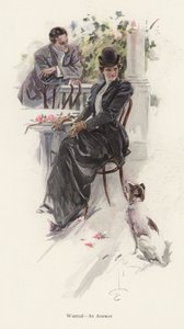 Mand venter på svar fra en ung kvinde (farve litho)