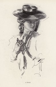 Portræt af en kvinde i en hat (litho) af Harrison Fisher