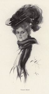 Portræt af en kvinde i en stor hat (litho) af Harrison Fisher
