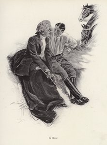 Romantisk par tager en pause under en ridetur (litho) af Harrison Fisher