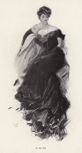 Kvinde i aftenkjole til bal (litho) af Harrison Fisher
