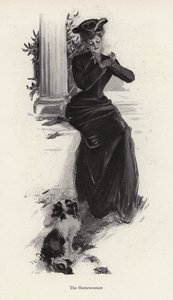 Ung kvinde og hendes hund venter på at ride (litho) af Harrison Fisher