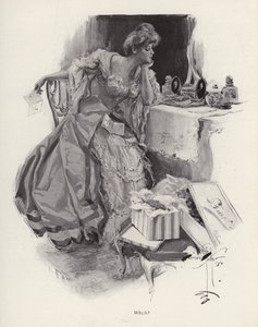 Ung kvinde bestemmer mellem to bejlere (litho) af Harrison Fisher