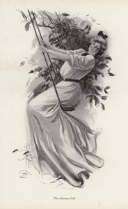 Ung kvinde på en gynge (litho) af Harrison Fisher