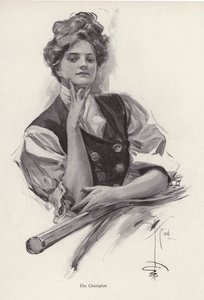Ung kvinde, tennismester (litho)