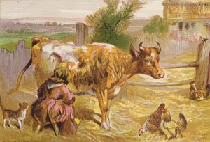 Gamle Nancy malker koen (farvelitografi) af Harrison William Weir