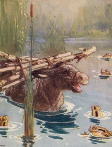 Æsops fabler: Æslet og frøerne (farvelitografi)