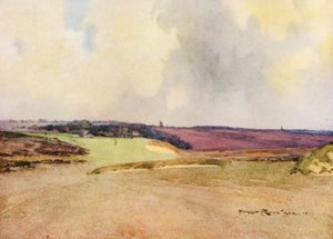 Golfbaner: Walton Heath, andet slag på syvende hul (farvelitografi)