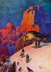Den lille Agerhøns stjålne æg (farve litho) af Harry Rountree