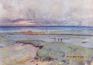 Golfbaner: Muirfield, fjerde og fjortende green (farvelitografi)