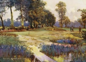 Golfbaner: Romford, den sjette green (farvelitografi)