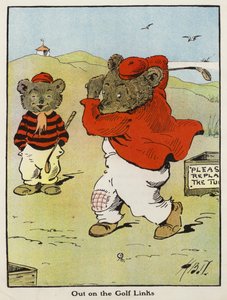 Ud på Golf Links (farve litho)