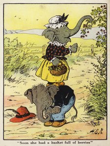 "Snart havde hun en kurv fuld af bær" (farve litho) af Harry B Neilson