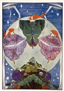 Feer:”” De dansede med sjaler, der var vævet af tåge og måneskin””: Elverbakken - i “” Eventyr”” af HC Andersen, ill. af Harry Clarke af Harry Clarke