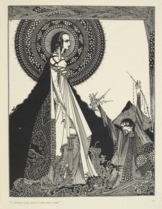 "Jeg ville råbe højt på hendes navn." Illustration af Ligeia, en novelle. "Ligeia" er en novelle af Edgar Allan Poe. Historien følger en unavngiven fortæller og hans kone Ligeia, en smuk og intelligent ravnehåret kvinde. Hun bliver syg, digter "Th af Harry Clarke
