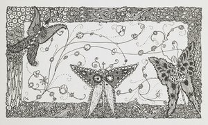 Illustration til historien Riquet med totten. Et sommerfugl design. af Harry Clarke