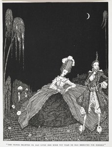 "Prinsen troede, at han havde givet hende mere vid, end han havde reserveret til sig selv." Illustration til historien, 