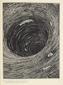 "Båden så ud til at hænge ... på den indre overflade af en tragt stor i omkreds." Illustration til historien 