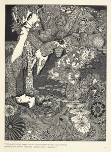"Jorden blev mørk, og dens skikkelser gik forbi mig, som flagrende skygger ... Morella." Illustration til historien 