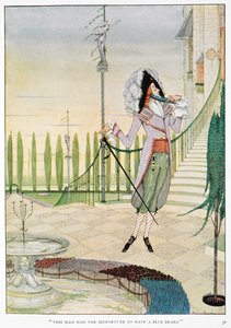 "Denne mand havde den ulykke at have et blåt skæg." Blåskæg strøg sig over skægget. af Harry Clarke