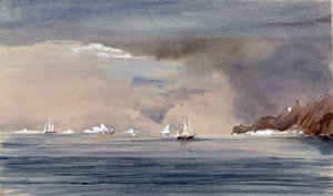 Isbjergene ud for Kap Horn (Chile) med silhuetten af HMS Tribune. Maleri af viceadmiral Harry Edmund Edgell (1809-1876), akvarel 1856. af Harry Edmond Edgell