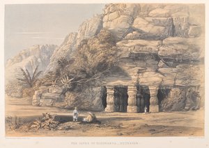 The Caves of Elephanta, Exterior (farvet litografi) af Harry Francis Darell