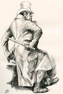 Bill Sikes. Illustration af Harry Furniss til Charles Dickens-romanen Oliver Twist, fra The Testimonial Edition, udgivet 1910. af Harry Furniss