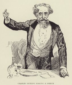 Charles Dickens holder en tale af Harry Furniss