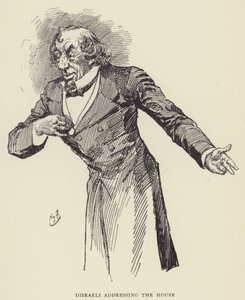 Disraeli i sin tale til Parlamentet af Harry Furniss