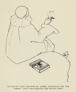 Invitationskort designet af Aubrey Beardsley til Smoke, der indviede Bodley Head af Harry Furniss