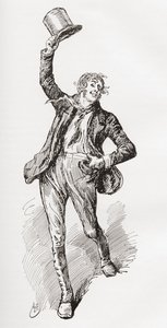 Mark Tapley. Illustration af Harry Furniss til Charles Dickens-romanen Martin Chuzzlewit, fra The Testimonial Edition, udgivet 1910. af Harry Furniss