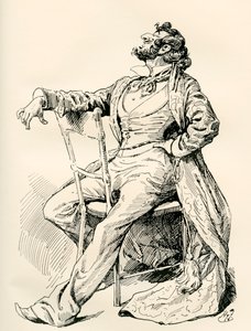 Hr. Alfred Mantalini. Illustration af Harry Furniss til Charles Dickens-romanen Nicholas Nickleby, fra The Testimonial Edition, udgivet 1910. af Harry Furniss