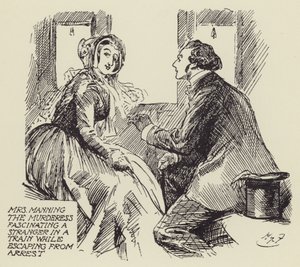 Mrs Manning the Murderess fascinerer en fremmed i et tog, mens hun flygter fra arresten af Harry Furniss