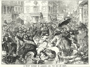Punch tegnefilm: A Quiet Sunday in London; eller hviledagen (gravering) af Harry Furniss