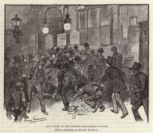Klokken seks på det almindelige postkontor af Harry Furniss