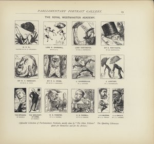 The Royal Westminster Academy - forestiller sig, hvordan politikere kan male hinanden (litho) af Harry Furniss