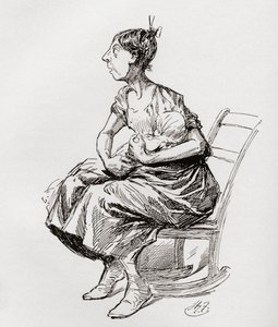 Tilly Slowboy. Illustration af Harry Furniss til novellen The Cricket on the Hearth fra The Christmas Books af Charles Dickens, udgivet i The Testimonial Edition fra 1910. af Harry Furniss