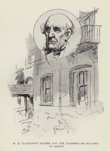 W E Gladstones far og det kammer, han boede i Albany af Harry Furniss