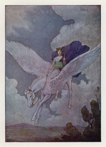 Bellerophon og hans sølvvingede hest (farvelitografi)