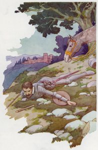 Illustration til Don Quijote (farvelitografi) af Harry George Theaker