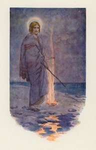 Jesus stod på bredden (farvelitografi) af Harry George Theaker