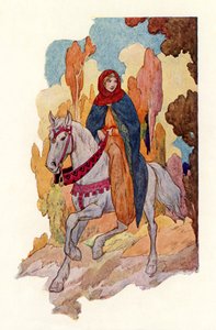Prinsesse Guinevere rider (farvelitografi) af Harry George Theaker