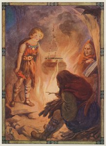 "Hun fandt alt, som det skulle være", Taliesin (farvelitografi) af Harry George Theaker
